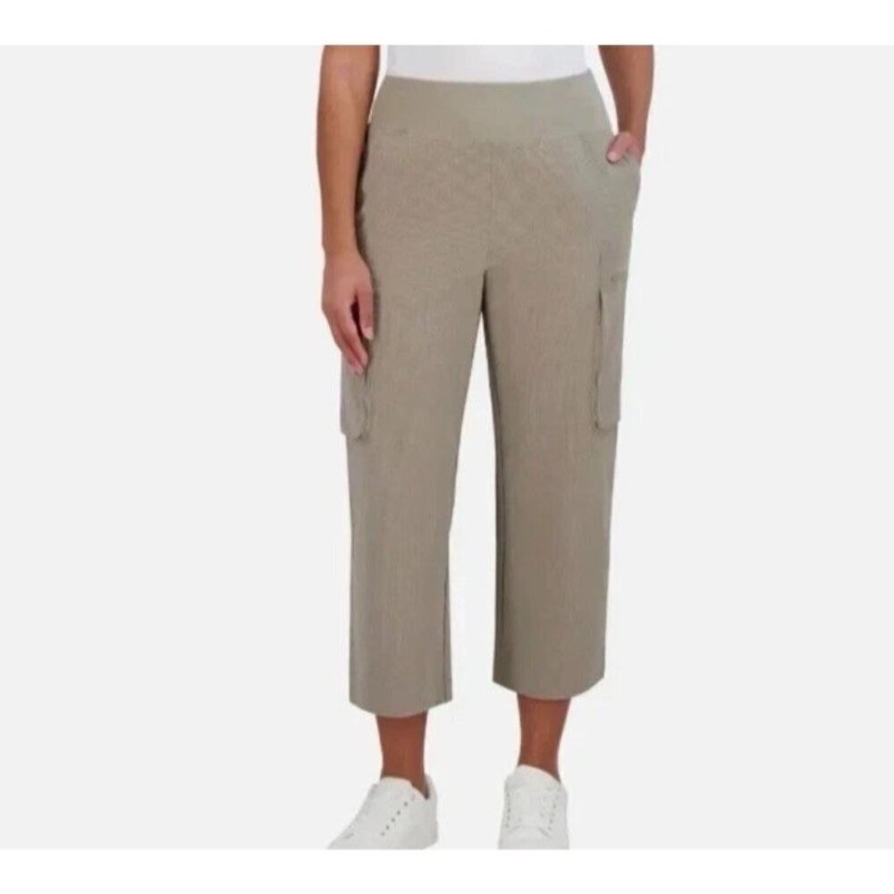 NEW Sage Collective Women's Large Tan Cargo Textured Knit Cropped Pants Stretch